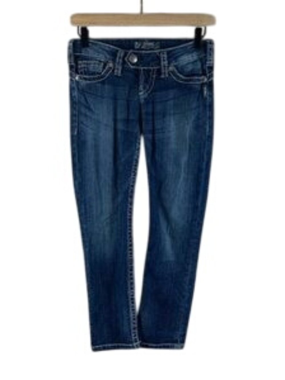 Silver Jeans Co. Tuesday Capri Jeans W26 Dark Wash Distressed Denim Mid-Rise Wom